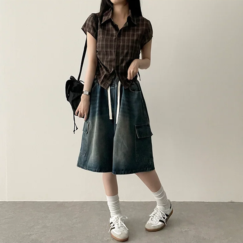 Motsu Check Side String Short Sleeve Shirt