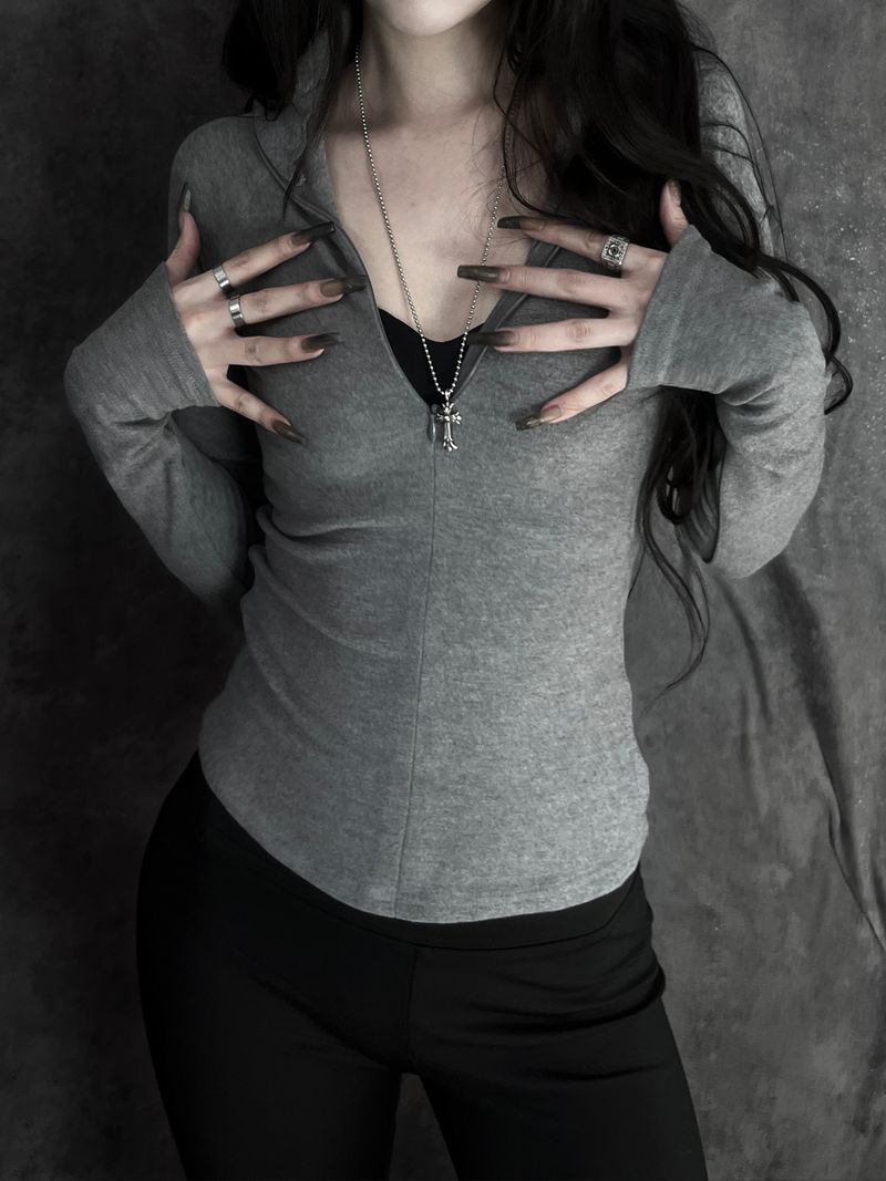 slim half-zip high-neck top (2color)