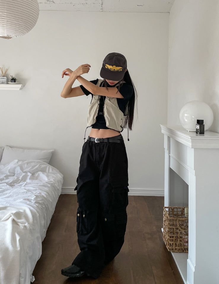 Lining string buckle crop vest
