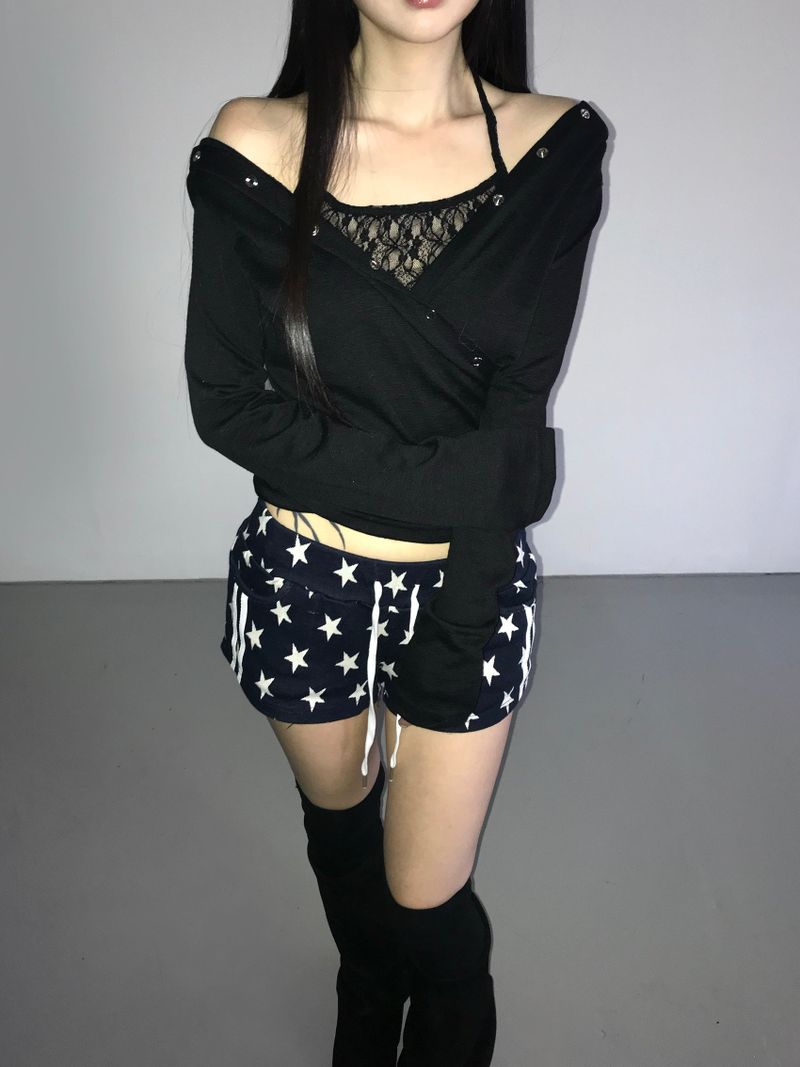 snap cross hoodie top(3 color)