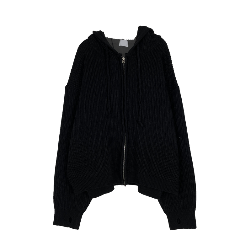 Warm hooded knit zip-up