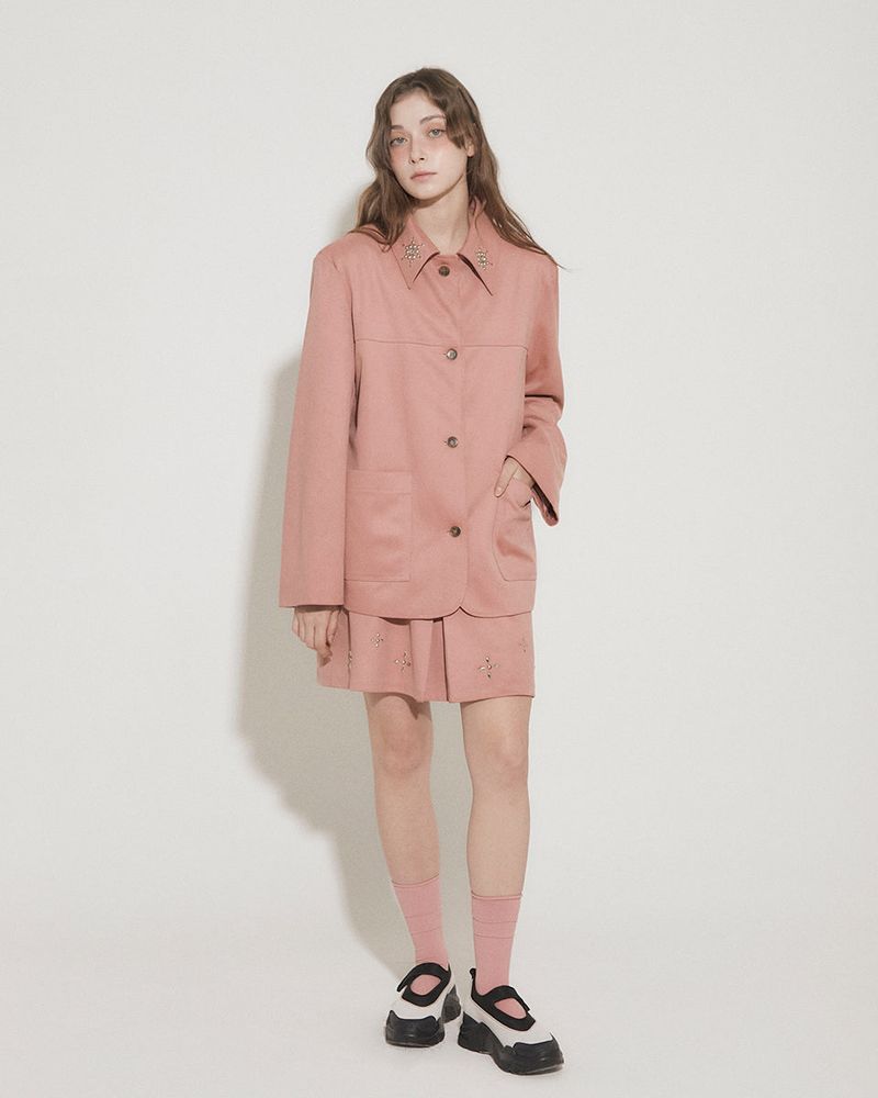 FAUX SUEDE STUDS JACKET [PINK]