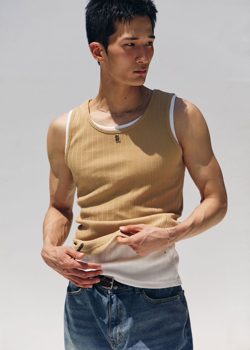 LAURANTSEOUL（ローラントソウル）の「High ribbed logo sleeveless(Mustard)（Tops）」