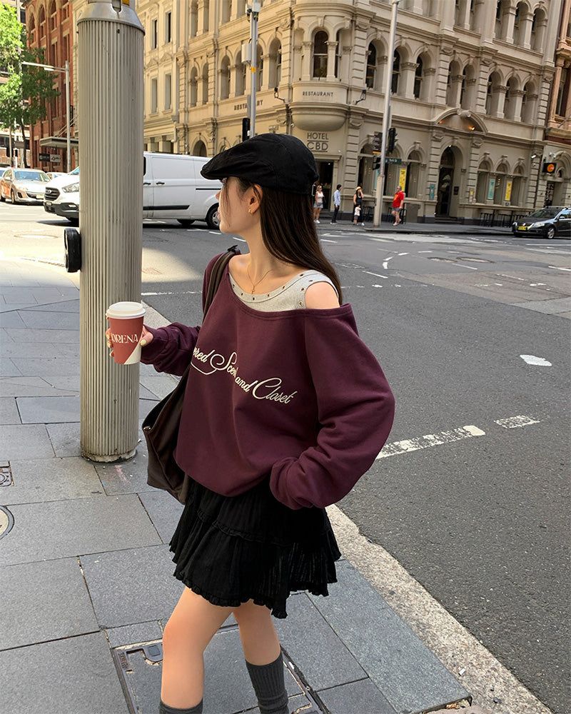 [ORIGINAL] Penny Layered String Off-Shoulder Sweatshirt