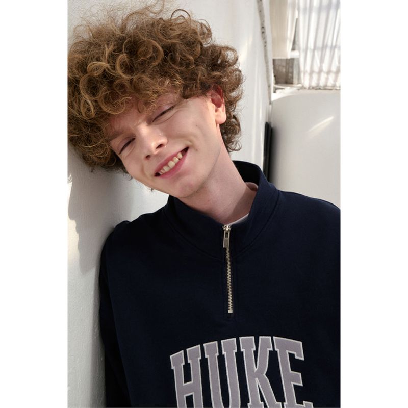 HUKE ロゴ ネイビー ハーフジップアップ MTM