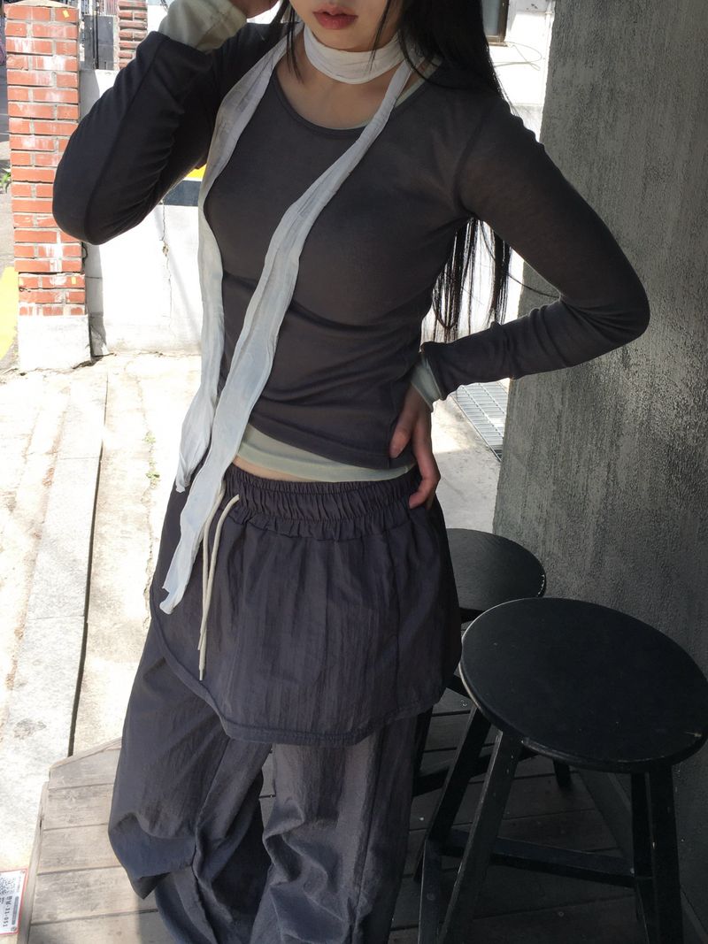 Peach see-through layered T-shirt (11c)