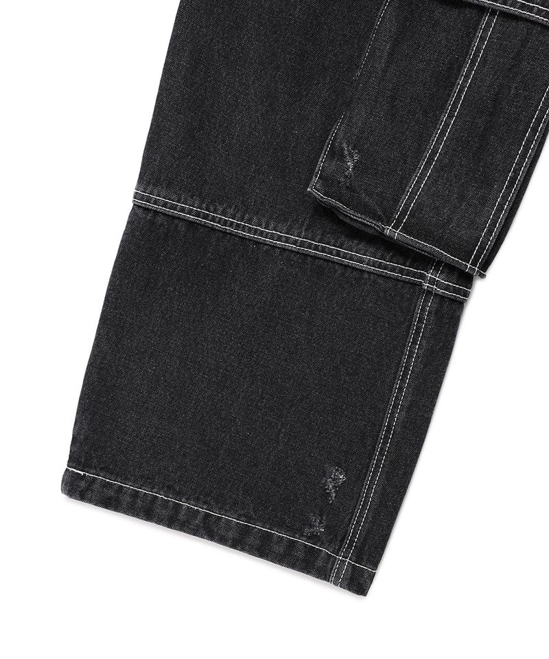 WASHED DENIM CARGO PANTS BLACK(CV2EFUD111A)