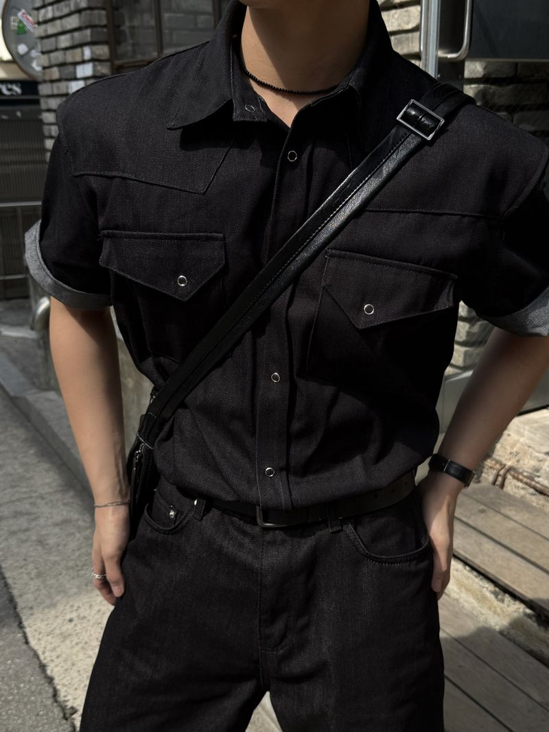 Leaf denim western short sleeve shirt