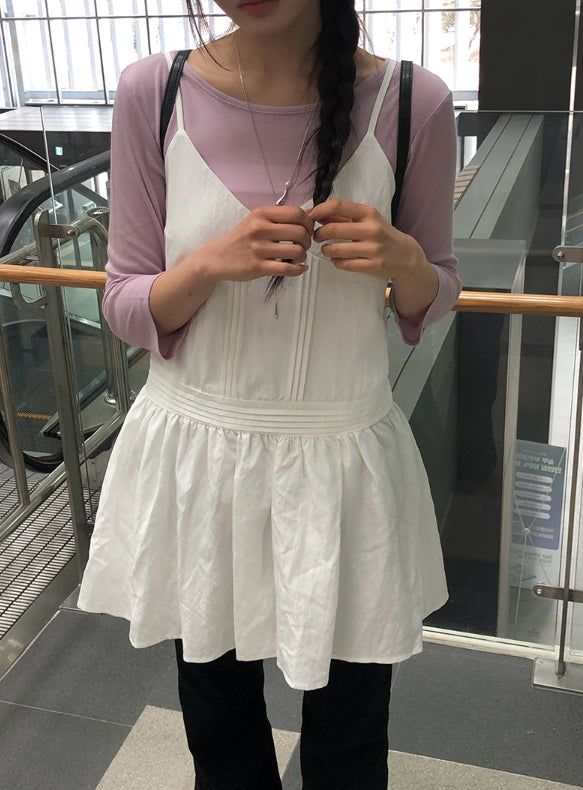 Omk Pintuck V-Neck Flare Sleeveless One Piece
