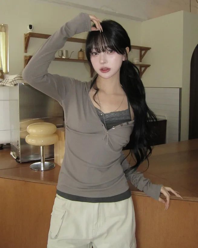 Leon V-Neck Button Slim Hoodie