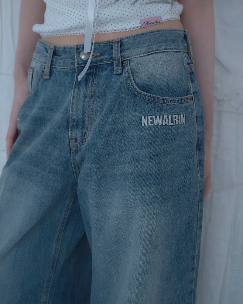 Coco flower wide fit raw Denim