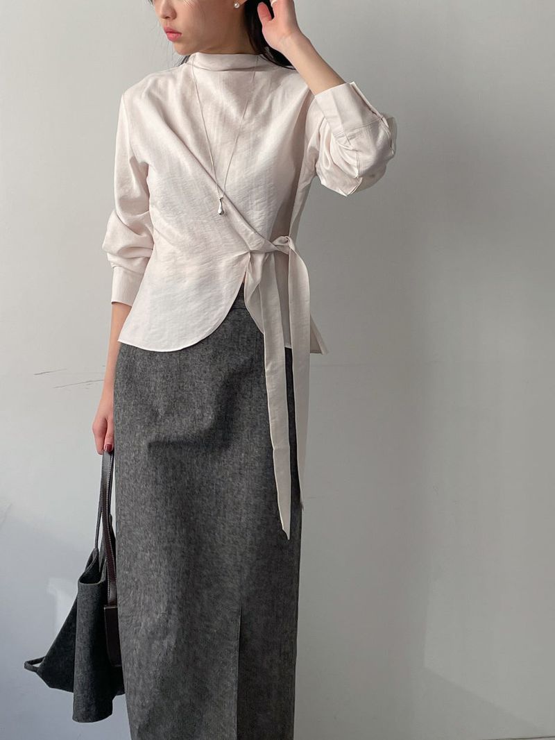 Janna Wrap Mock Neck Blouse
