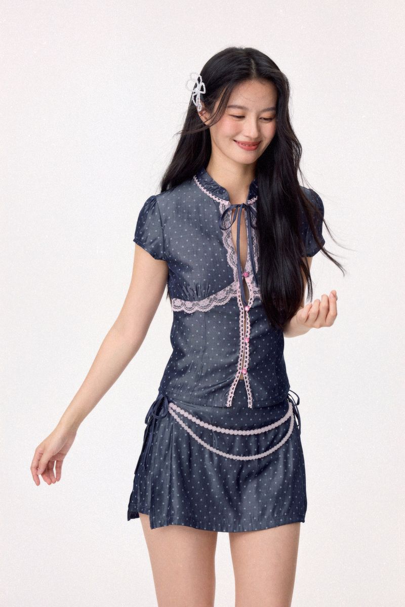 Sweetheart Cheongsam Top (Navy)