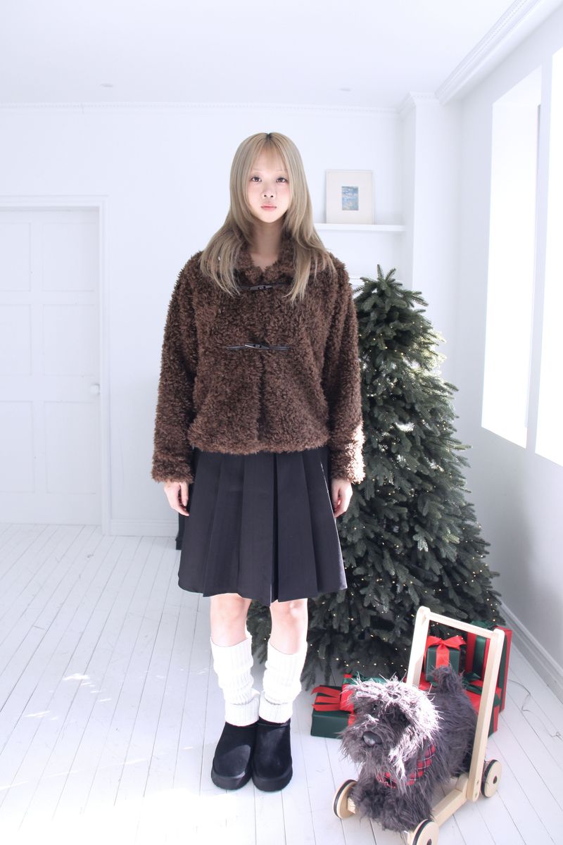 Soft wool two-button fur cropped jacket jumper (2colors)