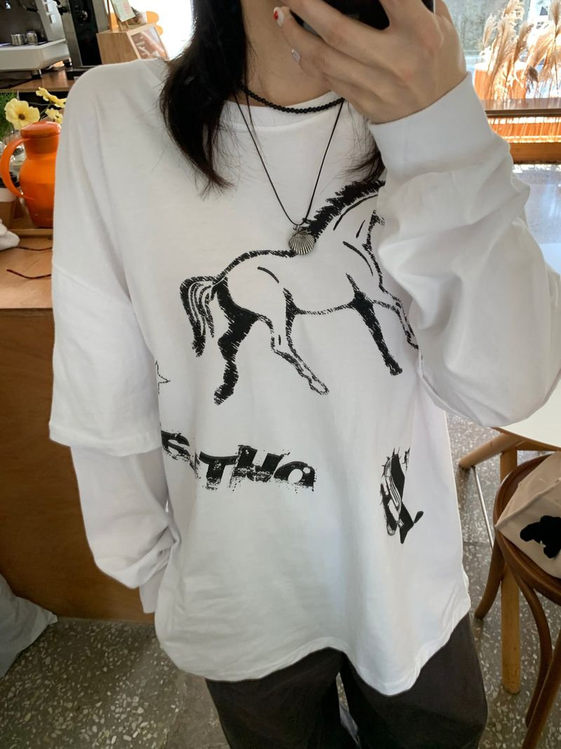 RITCORE（リットコア）の「ブロンク ヴィンテージ ホース レイヤード ロングスリーブTシャツ (4c)（トップス）」
