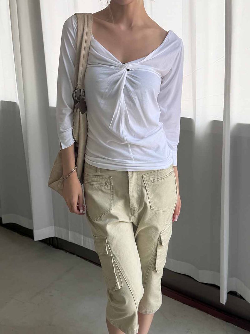 Soft twist off-shoulder t-shirts(2color)