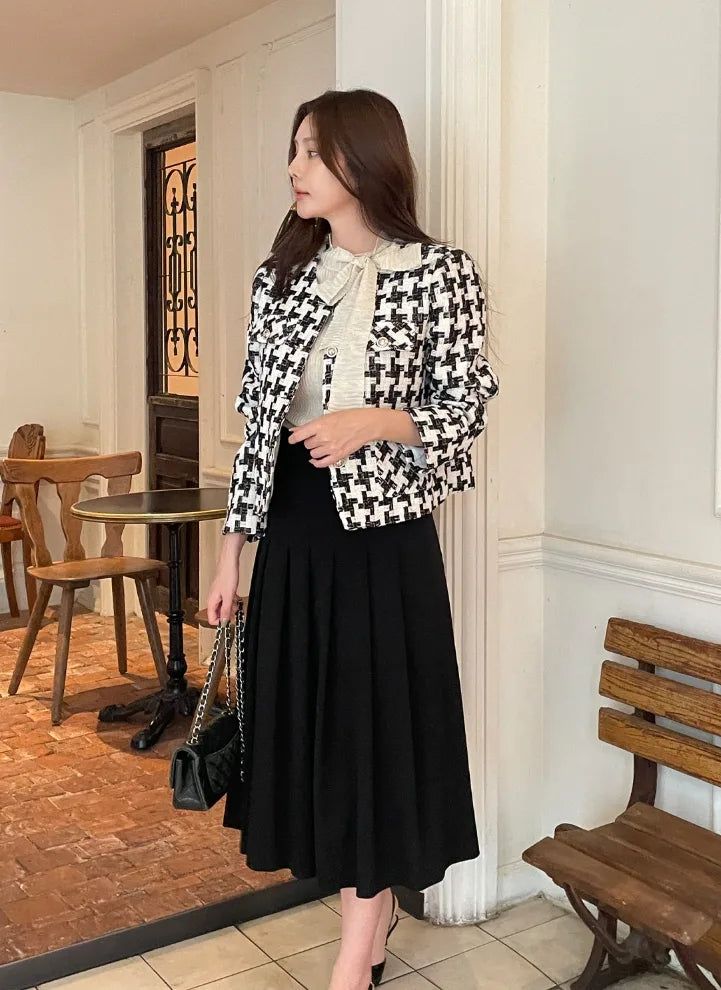 Carson Round-Neck Check Tweed Jacket