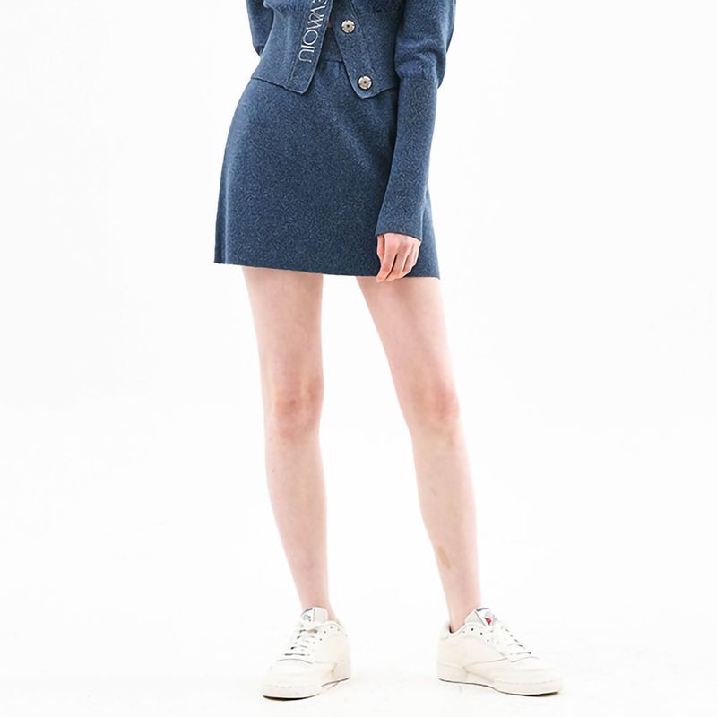 EVMOIU(エブモウ)の「WOOL FITTED KNIT MINI SKIRT - DARK BLUE(Skirts)」