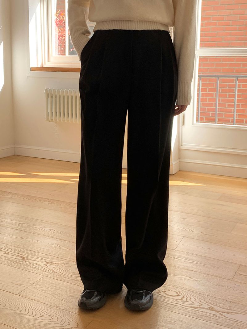 [MADE] [Wool Napping] Winter Warm Pintuck Wide Slacks