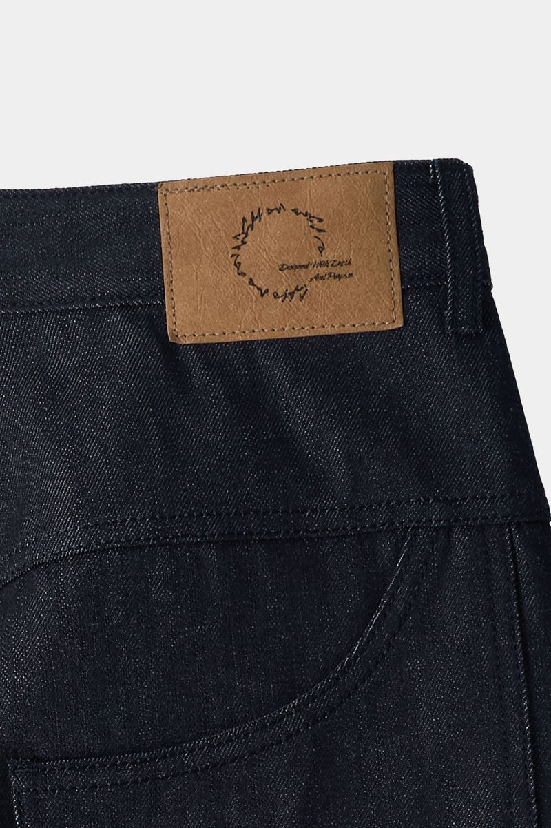Natural High Waist Baggy Fit Selvedge Denim Pants(Navy)