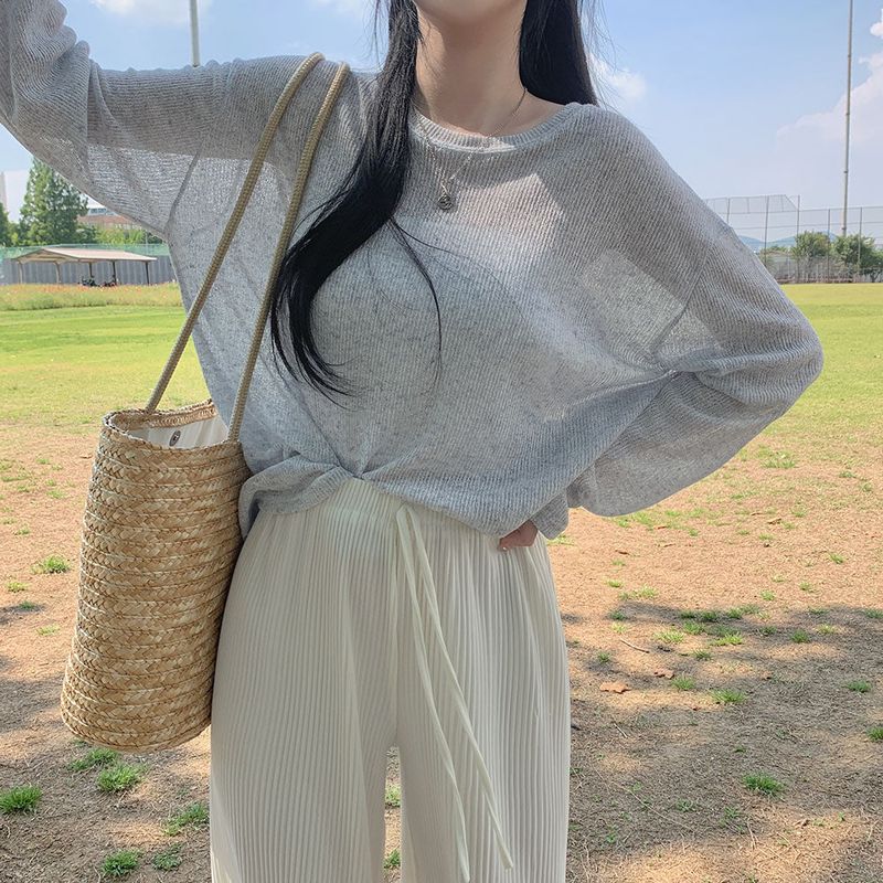 [Bellide made] See-through Bookle Linen Summer Knit T-shirt