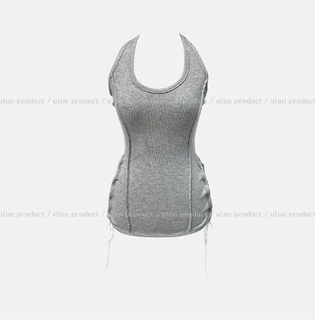 Mute cut side eyelet halter sleeveless