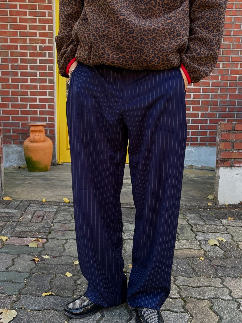 (UNISEX) Pin stripe formal wide slacks