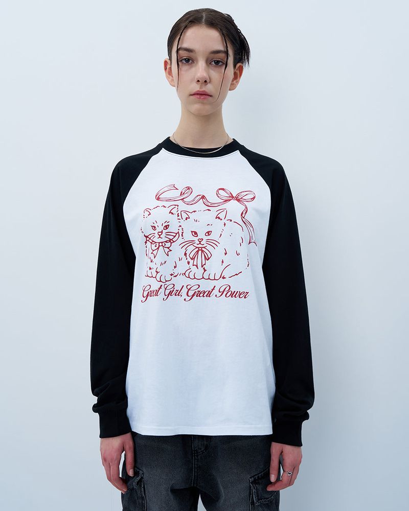 RIBBON CATS CROP LONG SLEEVE-BLACK