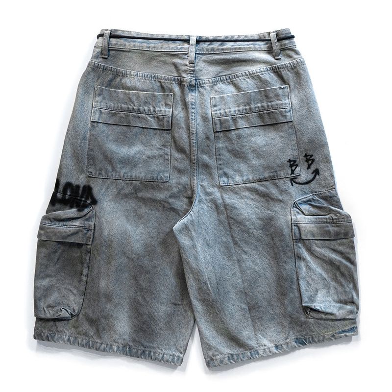 BBD Graffiti Logo Dirty Washing Cargo Shorts (Vintage Blue)