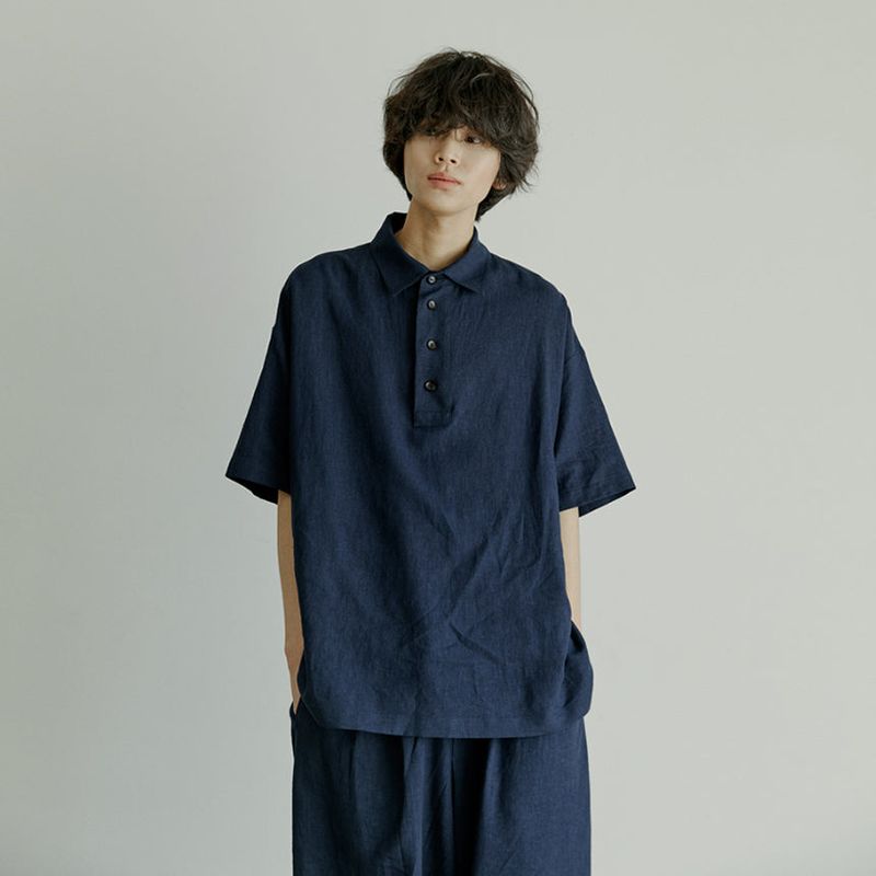 unisex half henlyneck shirts navy
