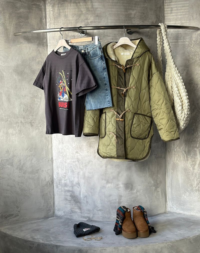 a quilted padded jacket with wool