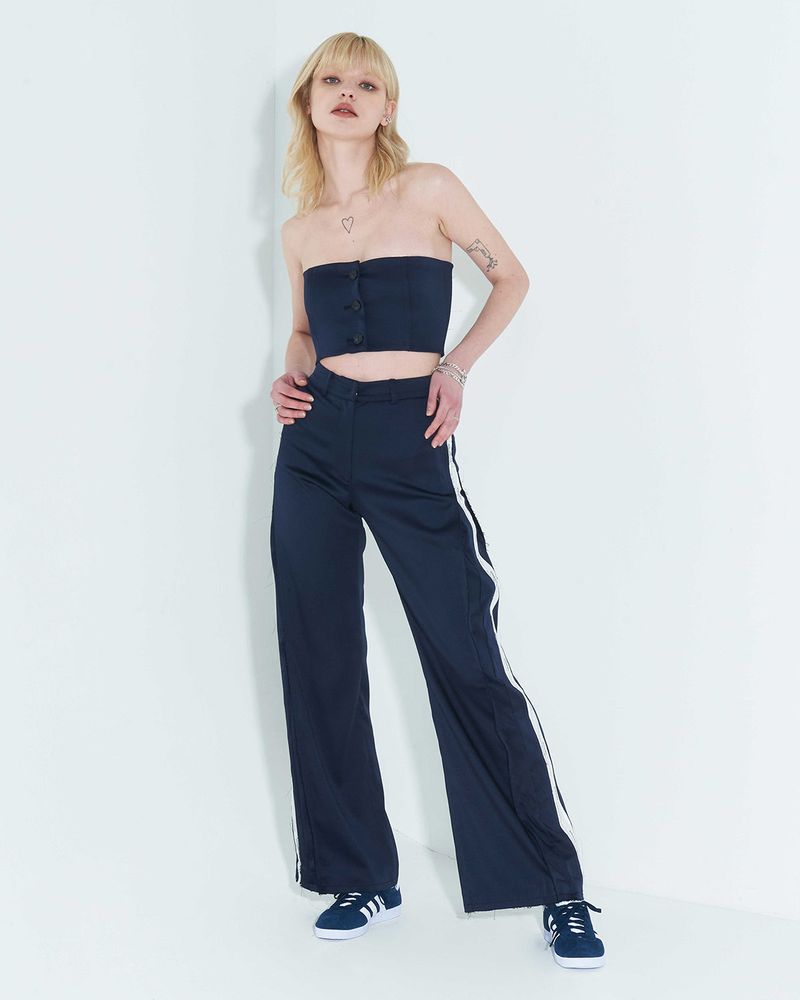 Raw Edge Button Tube Top _ Navy