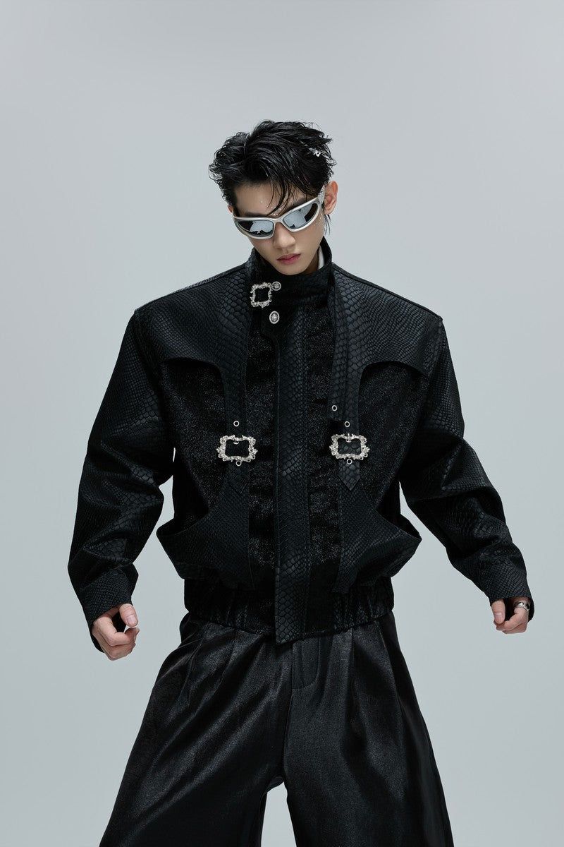 Snakeskin Cropped Leather Jacket