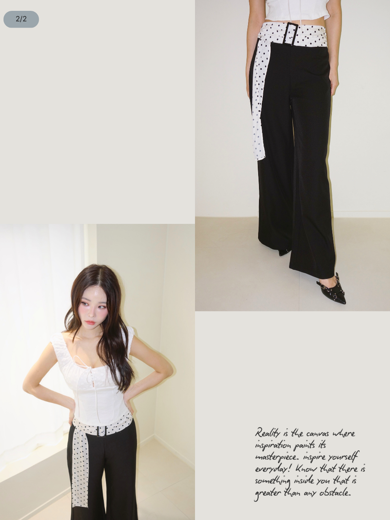 Dot Scarf Belt Long Slacks Pants