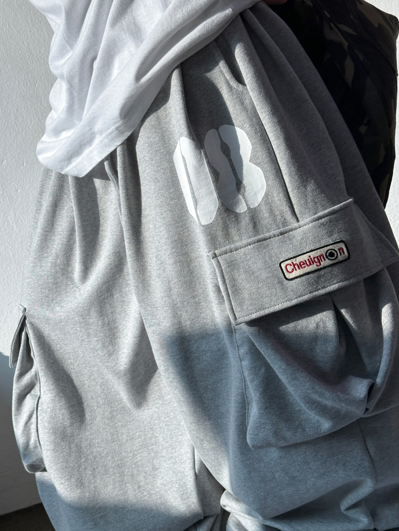 NUMBERING PATCH SWEAT BALLOON LOOSE WIDE CARGO PANTS 🩵🩶🖤 - 3 COLORS