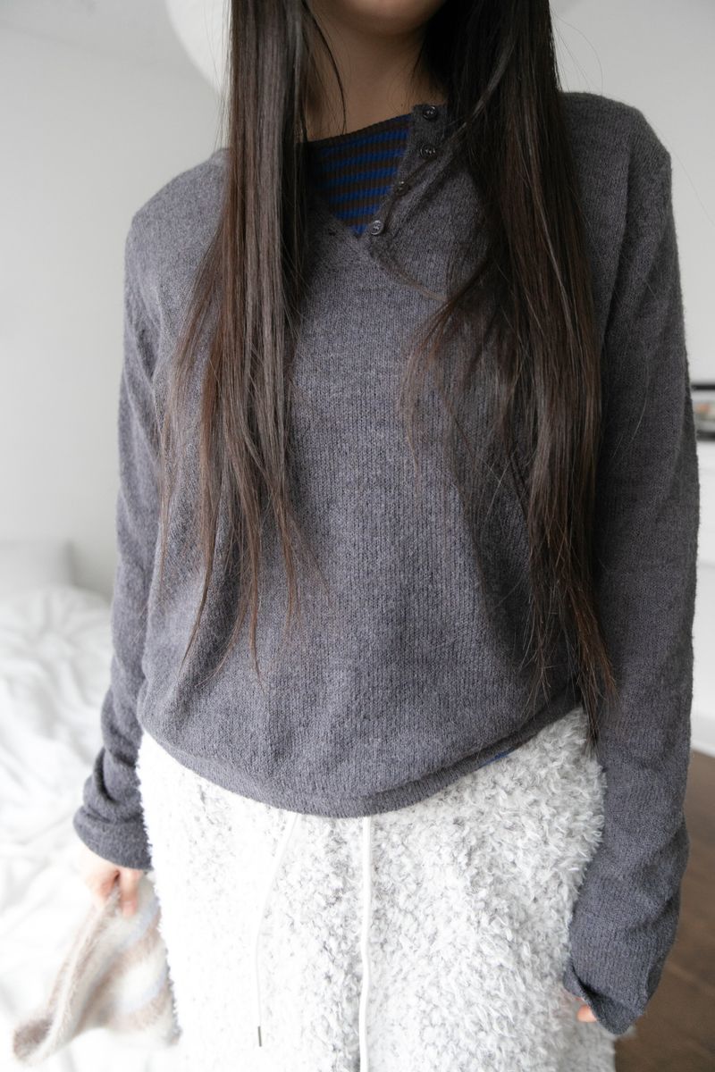 henley neck natural knit(3colors)