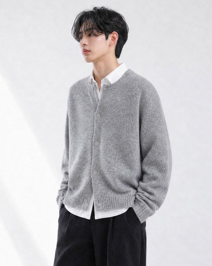 (UNISEX) Wool-mix Heavy Brush Knit Cardigan