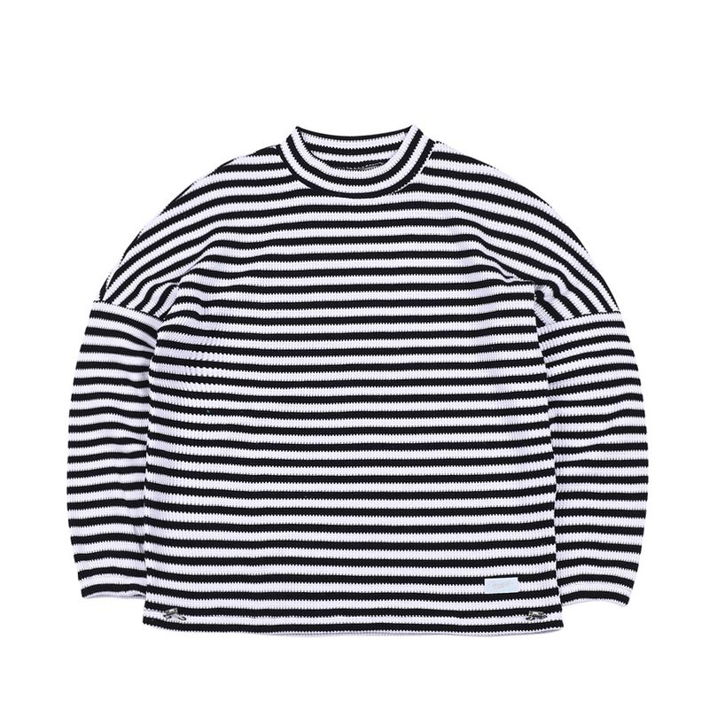 BSR2223FWPO025 STRIPE HIGH NECK PULLOVER BLACK