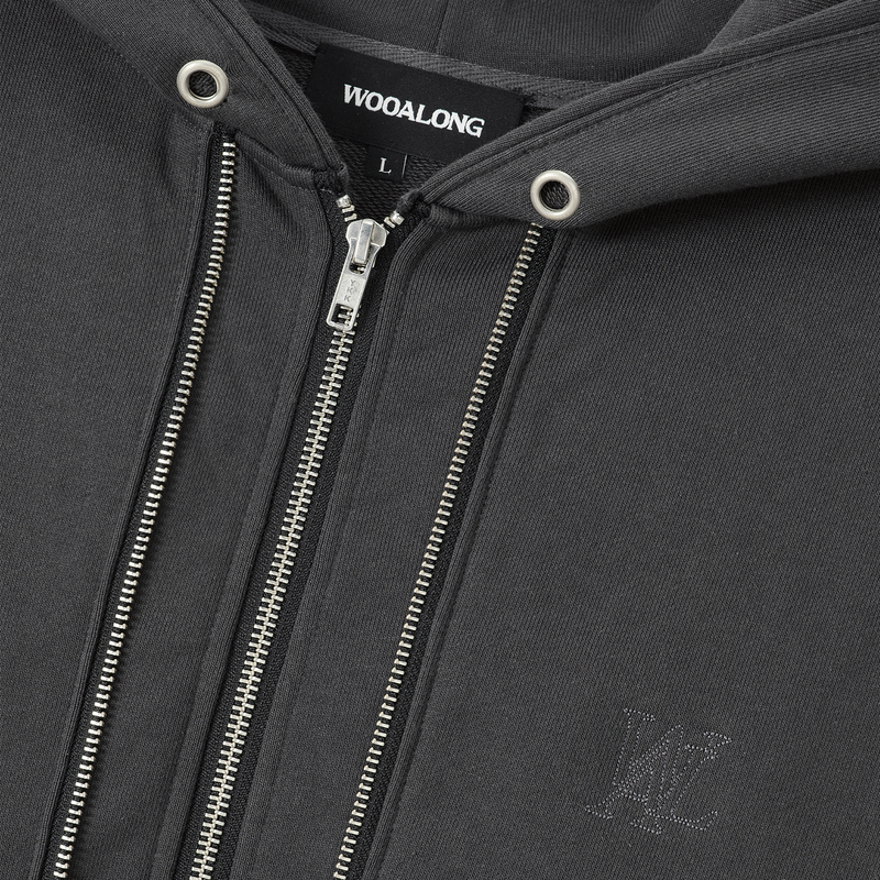 Layered 2-way Zip Hood Zip-up - CHARCOAL
