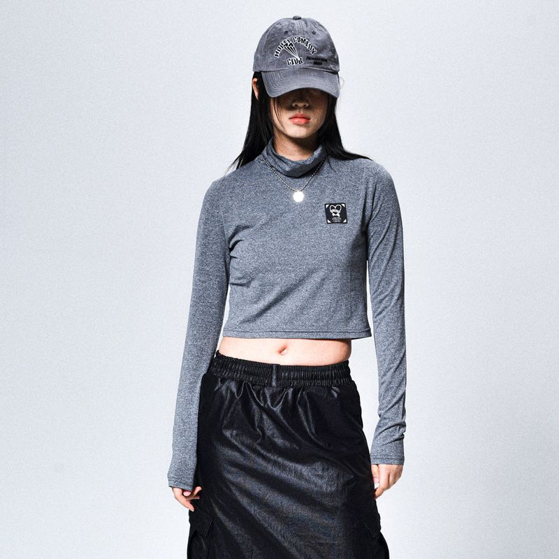 HEART BAND CROP POLONECK (GREY)