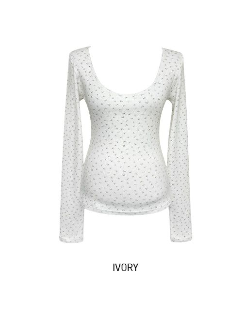 Titi Flower Deep U-Neck Long Sleeve