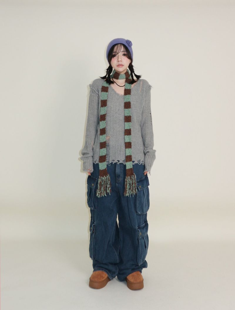 Zelda Double Pocket String Wide Denim Pants