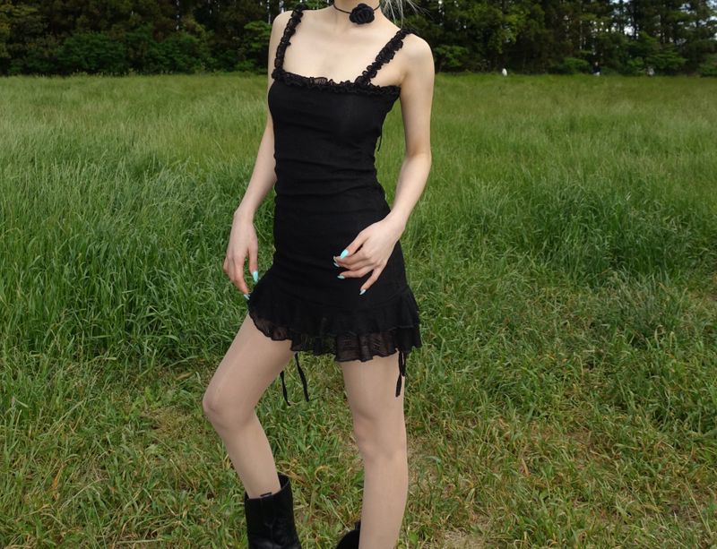 frill shirring mini dress