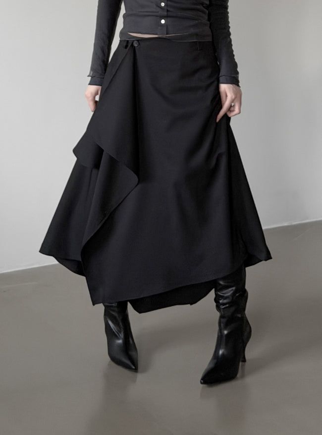 Beon Drape Unbalanced Flared Skirt