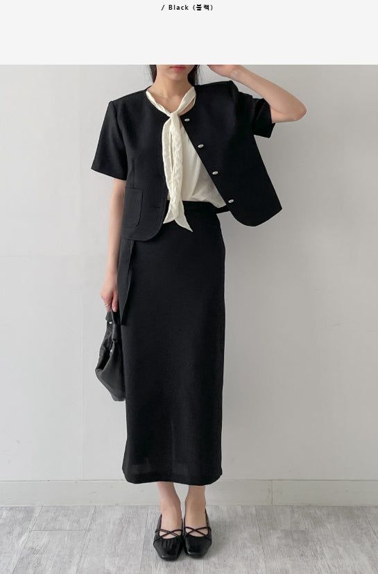 Lara Tweed Belted H-Line Long Skirt
