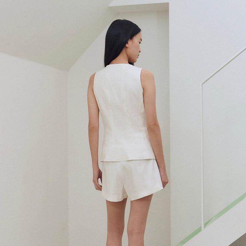 Tailored Linen Blended Vest_Ivory