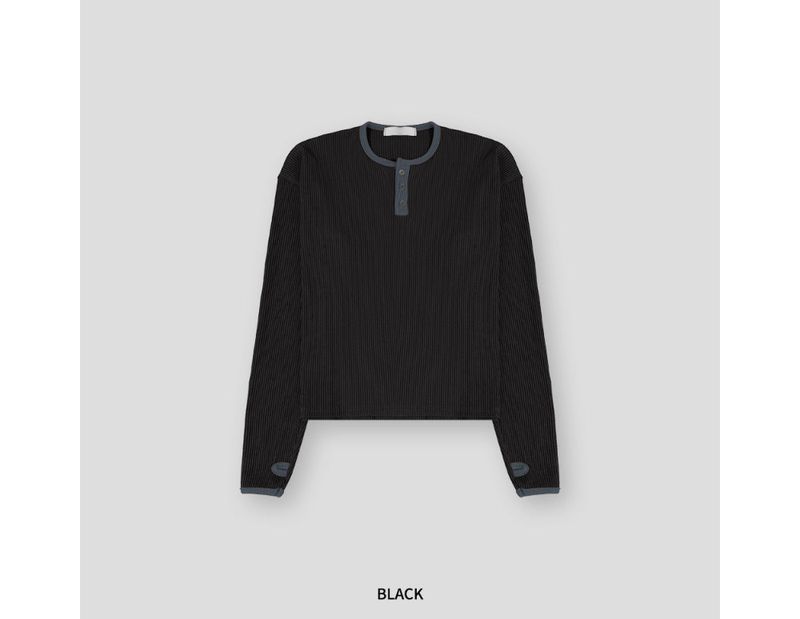 Cumin Fingerhole Waffle Henley neck 4C