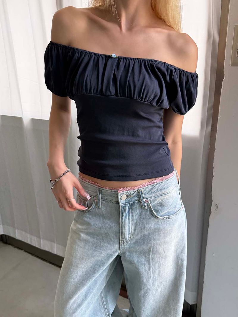 Rose shirring off-shoulder(4color)
