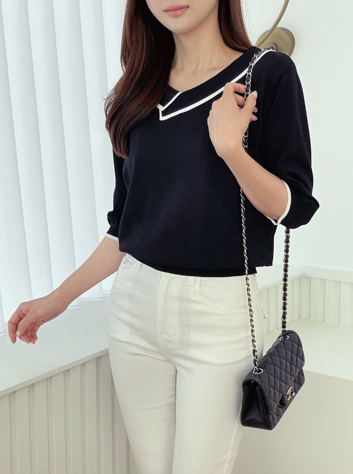Roven Color Matching Collar Half-Length Knit