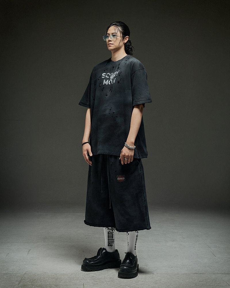 Washed destroyed bermuda P dusty black